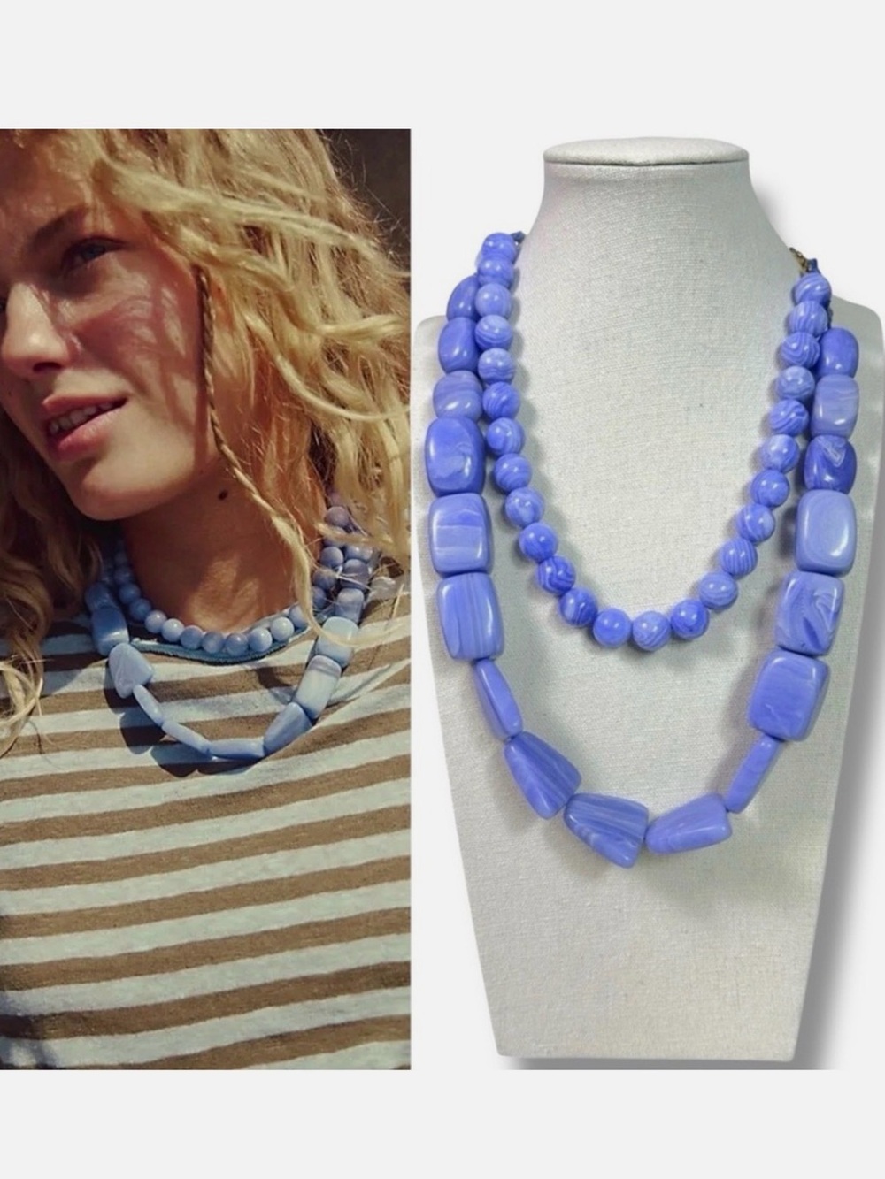Free People Bohemian Layered Cove Semi Precious Stone Choker Blue Lace Agate NWT